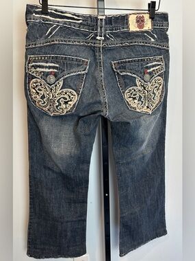 Laguna Beach Skull Embellished Wide Leg Flare Jeans Y2K 34